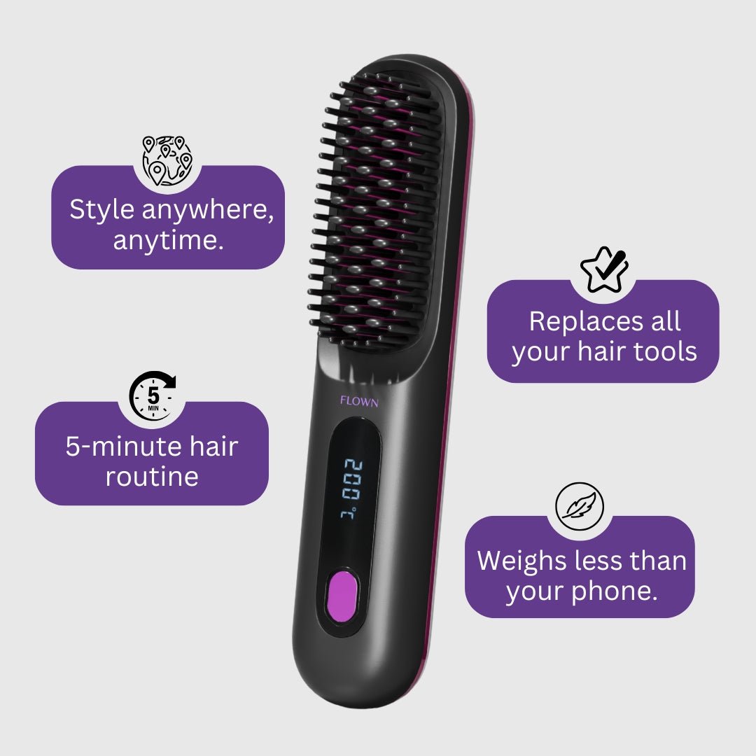 [NEW] FLOWN Portable Straightener Brush - GoBrush PRO + Free Leather Pouch
