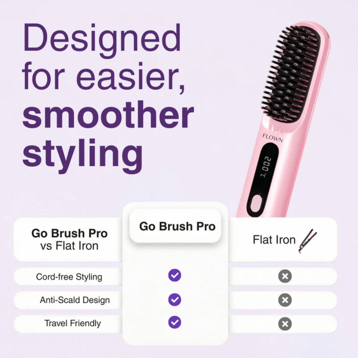 [NEW] FLOWN Portable Straightener Brush - GoBrush PRO + Free Leather Pouch