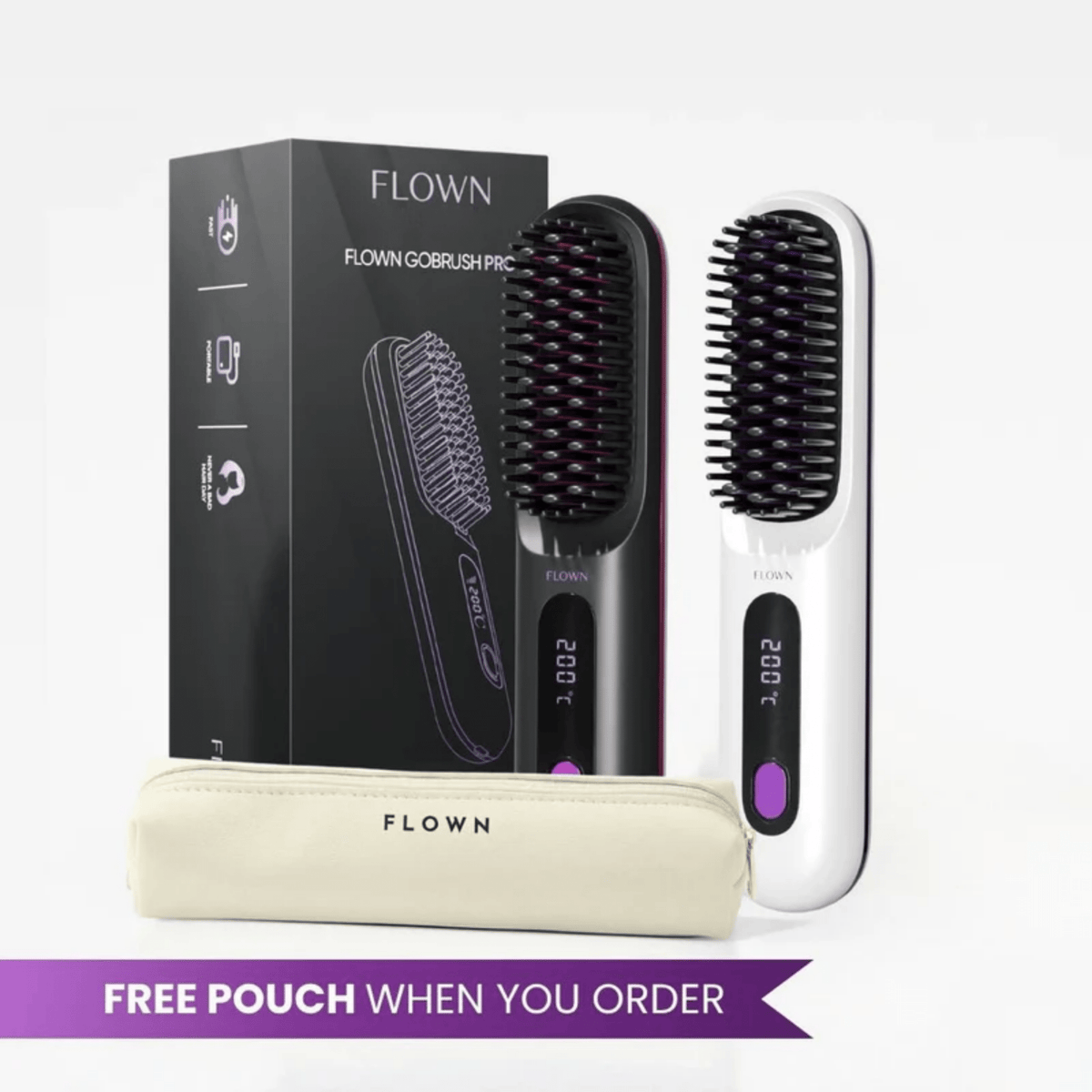 [NEW] FLOWN Portable Straightener Brush - GoBrush PRO + Free Leather Pouch