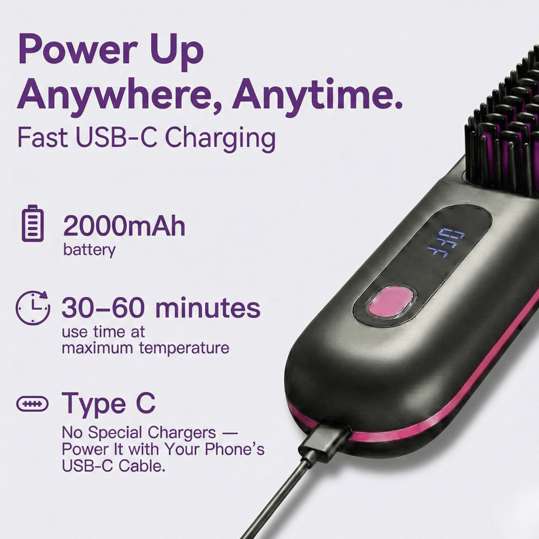 [NEW] FLOWN Portable Straightener Brush - GoBrush PRO + Free Leather Pouch